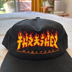 Thrasher Magazine Godzilla Flame Logo Unstructured Skateboard Hat Black Cap